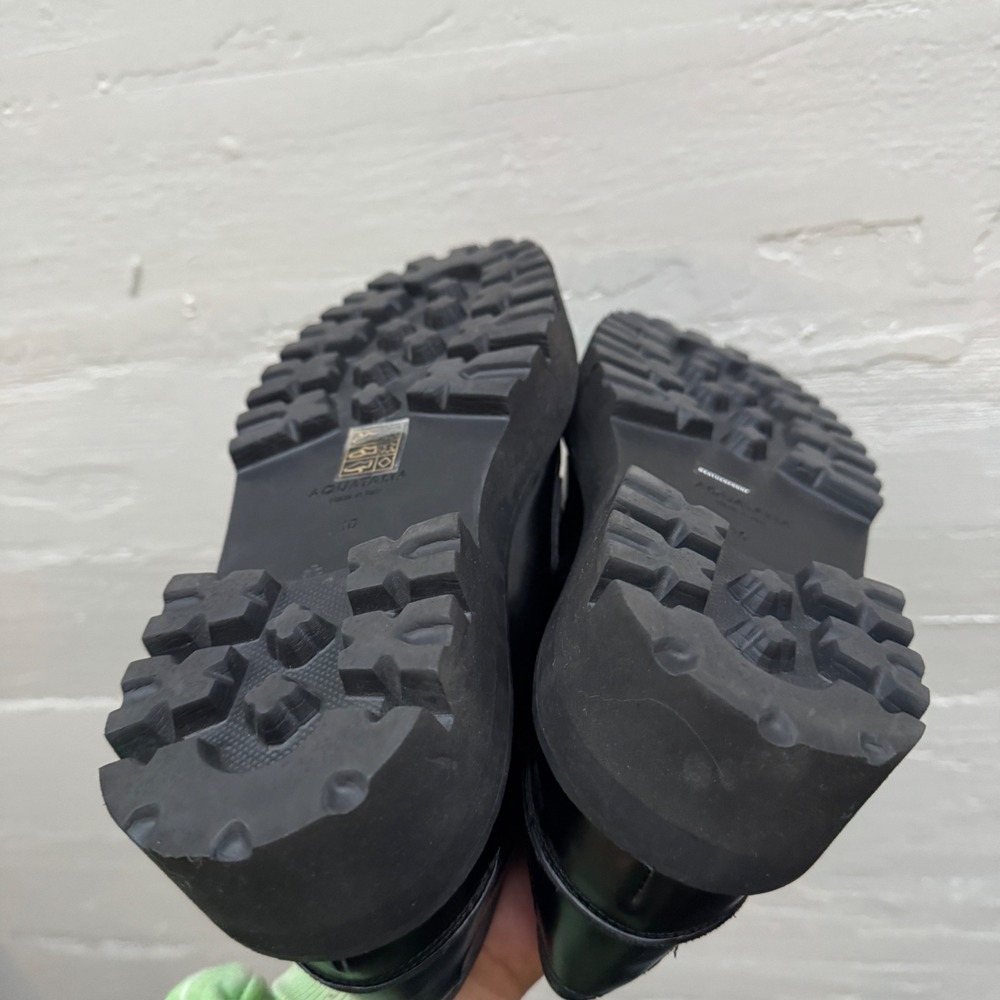 Aquatalia Platform Penny Loafers 10 Black Leather Chunky Lug Sole Waterproof y2k - Picture 9 of 11